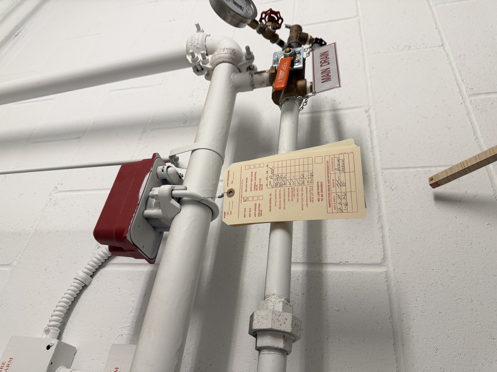 Stair B Floor 2 - Wet System Inspection Tag